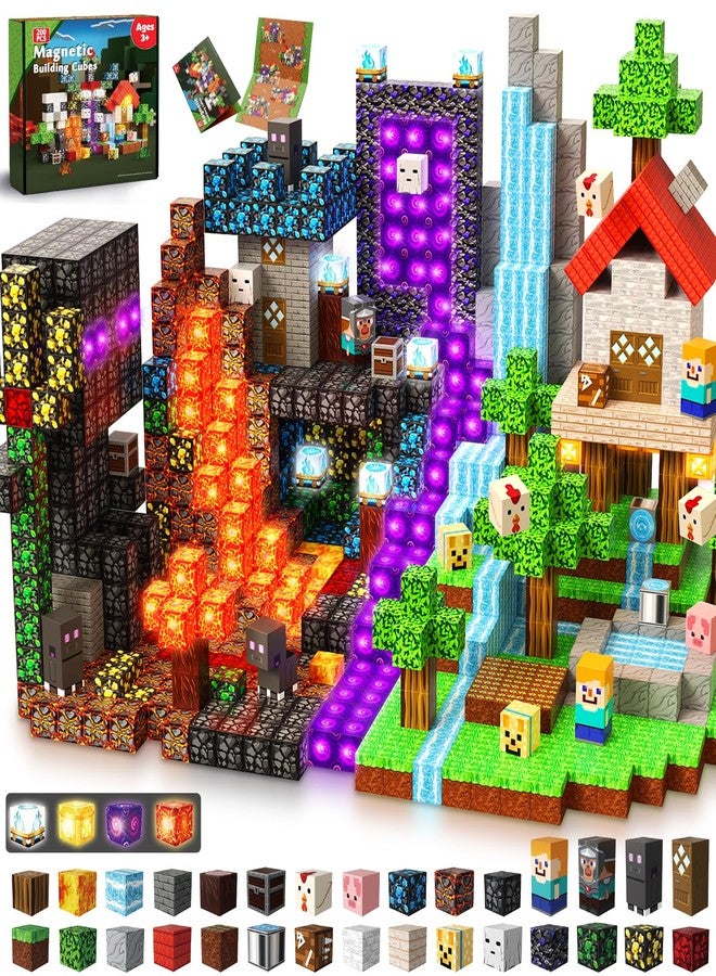 GraceDuck 200 PCS Magnetic Blocks with Light Up Blocks - Magnetic Building Blocks, Magnetic Construction Cube Toys, STEM Sensory Learning Toys, Christmas Birthday Gifts for Toddlers Boys and Girls Age 3+ - Image 1